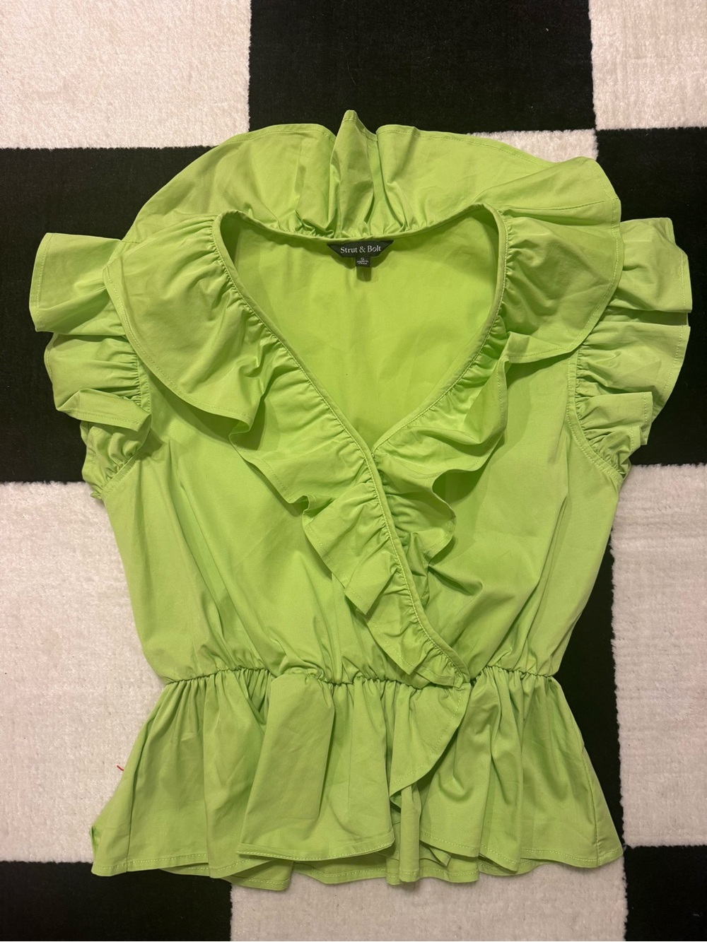 Strut & Bolt Green Blouse with Flutter Sleeves & Neck/Bust